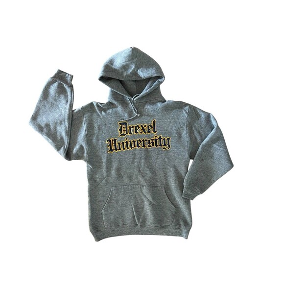 Vintage 90s JanSport Drexel University Hoodie Size M Gray Old English College - Picture 1 of 6